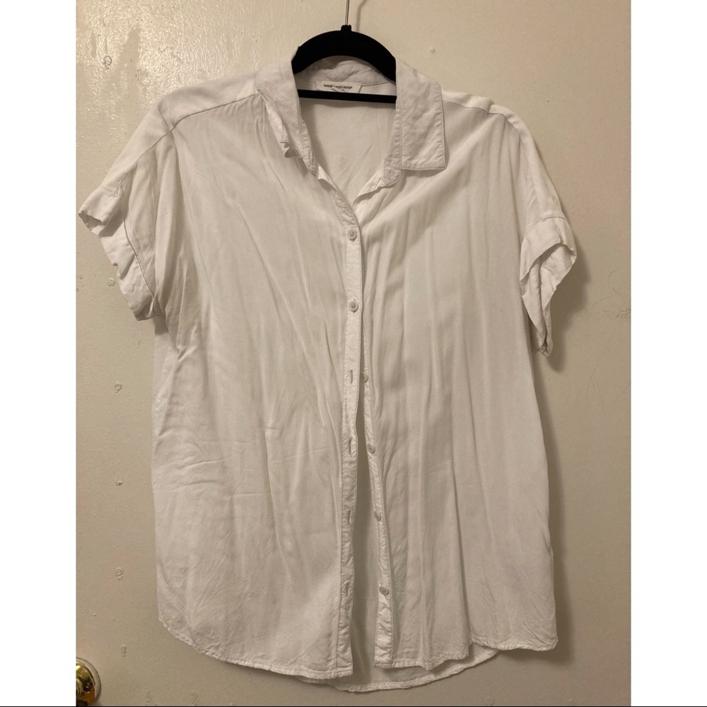 White button down short sleeve shirt blouse